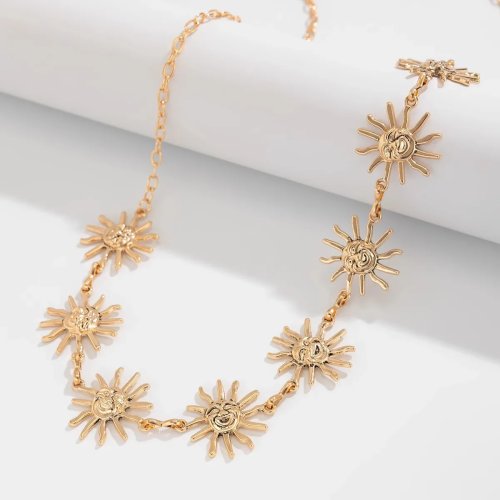 Vintage gold-plated sunflower smiley waist chain — metal belly chain body jewelry for women, summer beach accessory