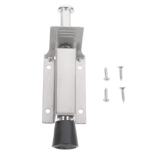 Fermo porta professionale in acciaio inox con attivazione a pedale, bordi lisci e base in gomma antiscivolo