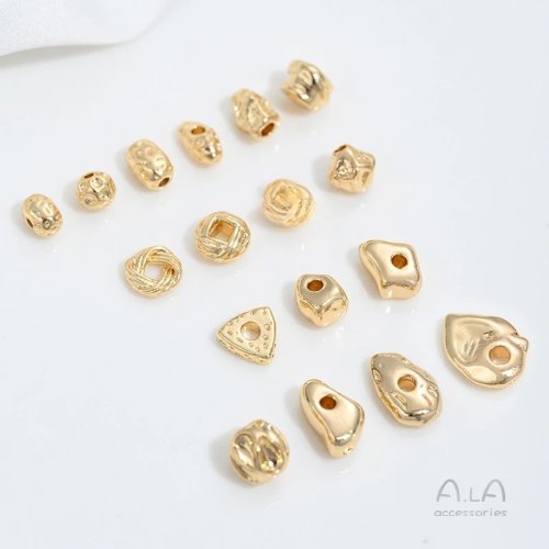 Perlas de piedra irregulares chapadas en oro 14K, cuentas separadoras de forma especial para joyería DIY, espaciador nudo piña y anillo de lana