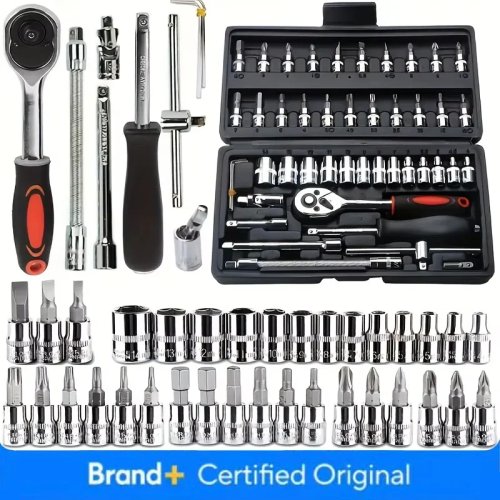 46-Pc 1/4" Drive Socket Ratchet & Bit Set — Metric Sockets with Extension Bar for Auto Repair (Amagi)