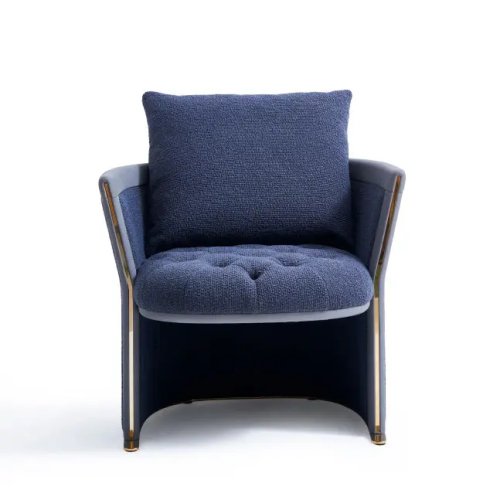 Moderne blauwe stoffen loungestoel - Luxe accent- en eetkamerstoel, uniek design, op maat