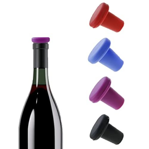 Set 4 tappi in silicone per bottiglia di vino – riutilizzabili, ermetici per champagne e vino