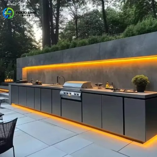 Isla de cocina exterior BBQ de acero inoxidable a medida — set de parrilla, alta calidad y duradera