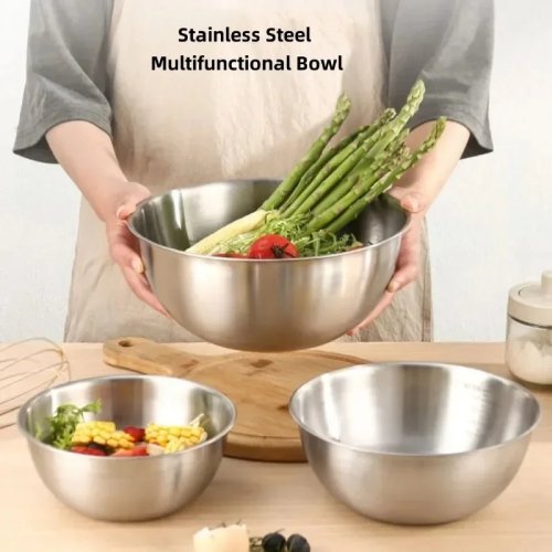 Stainless Steel Mixing Bowl with Built-in Measuring Scale — 1–3 pc set, large-capacity bowls for cooking, baking, mixing and food storage