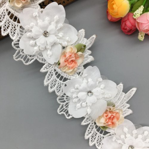 Bordo in pizzo ricamato 1 yard (≈91 cm) con rose e strass – Nastro in pizzo francese per cucito, abiti, costumi e accessori da sposa fai-da-te