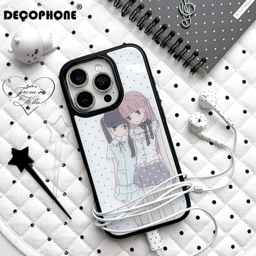 iPhone-hoesje Y2K 'Koreaanse manga-meisje' met golvende stippen — schokbestendige achtercover voor iPhone 17/17 Air/16/16E/15/14 Plus/13/12/11 Pro Max