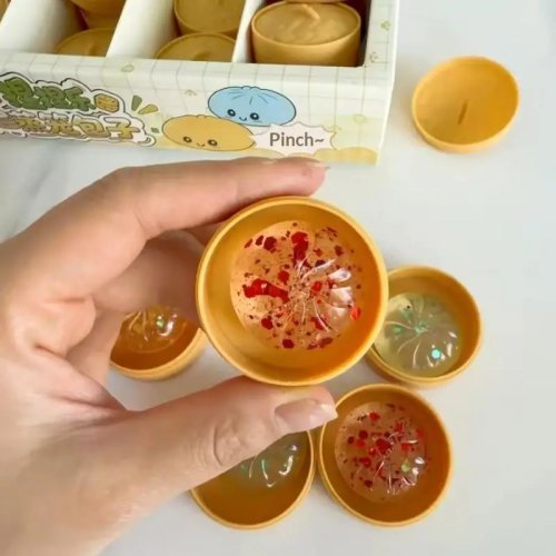 Mini jouet anti-stress en forme de ravioli/dumpling effet cristal, rebond lent — farce de bureau et cadeau amusant
