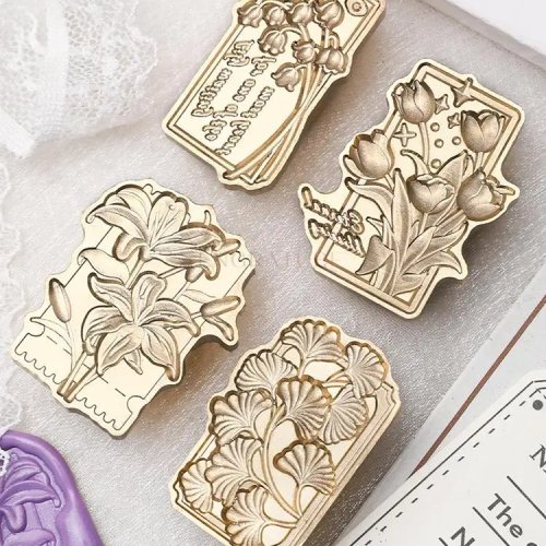 Sello de lacre 3D con flores (lirio, campánula, tulipán) para sobres, invitaciones y scrapbooking