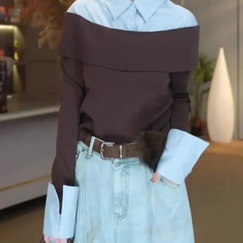 Haut femme manches longues col élégant — Coupe slim, style français