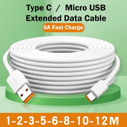 Kabel USB‑C 66W do szybkiego ładowania – kabel danych i zasilania, długości 3/5/8/10/12 m, kompatybilny z Huawei, Xiaomi, Samsung i aparatami