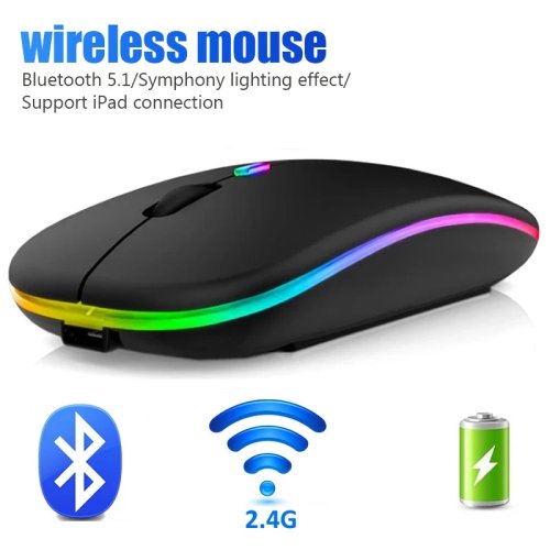 Rato sem fios Bluetooth RGB recarregável, silencioso e ergonómico com iluminação LED para portátil/PC — gaming