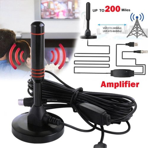 HD-TV-Antenne (Innen/Außen) mit Verstärker, VHF/UHF – Reichweite bis 200 Meilen (ca. 320 km)