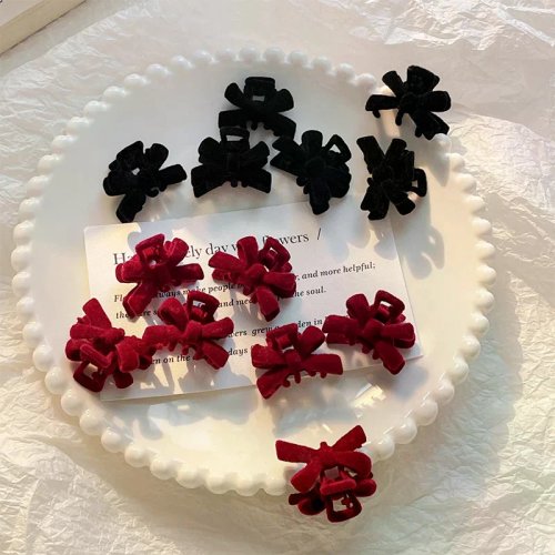 1 paio di clip 'granchio' in velluto rosso con fiocco, piccole mollette per capelli donna/ragazza - regalo San Valentino