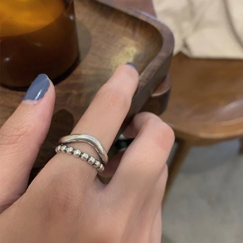 Nhẫn bạc 925 dày, 2 lớp họa tiết sóng — phong cách Thái đơn giản, quà tặng cho nữ/cặp đôi