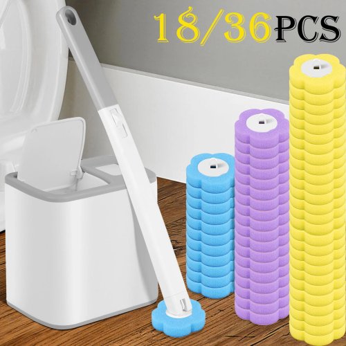 Escova de sanita com cabeças descartáveis e cabo longo – kit de limpeza da casa de banho 18/36 unidades