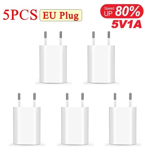 Chargeur mural USB 5V/1A (prise UE) — Adaptateur secteur pour mobile, 1 à 5 pièces, compatible iPhone, Samsung, Xiaomi