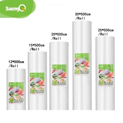 Rollos para selladora al vacío saengQ para alimentos – Set 5 anchos (12/15/20/25/30 cm) × 5 m, bolsas en rollo para empacado al vacío
