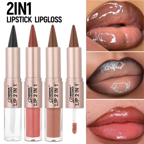 2-in-1 Lipstick & Lip Gloss, Dual-Ended – Waterproof, Long-Lasting Lip Liner with Moisturizing Glossy Finish