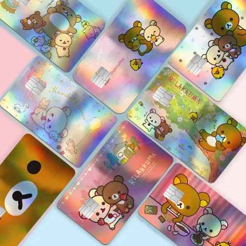 Pegatina holográfica Rilakkuma kawaii para tarjeta bancaria — Adhesivo decorativo estético