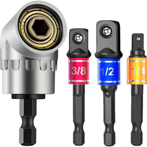 105° Impact-Rated Right Angle Socket Adapter Set — Power Drill/Driver Extension & Screw/Bits Holder