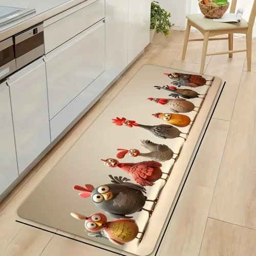 Tapete runner largo para cocina con diseño de pollito, lavable a máquina, antideslizante para comedor interior/exterior