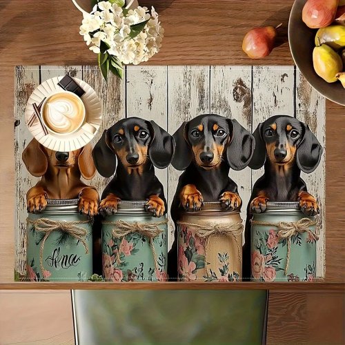 Cute dog utensil placemat — decorative table mat for kitchen, restaurant, home and party