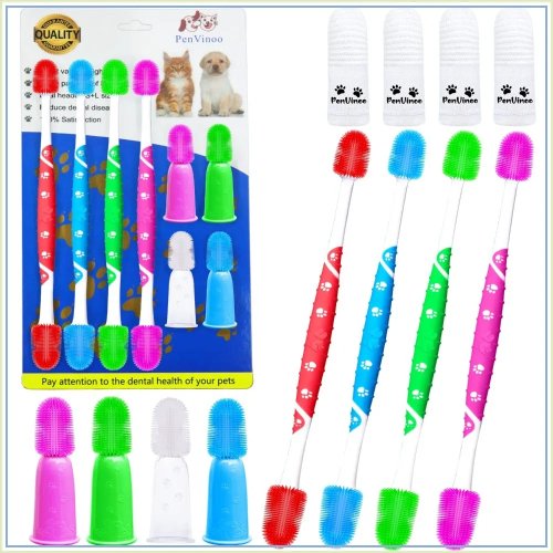 360° Dog Toothbrush Set — Silicone Finger Brush & Dual‑Head Brushes for Medium/Large Dogs, 3‑Pack