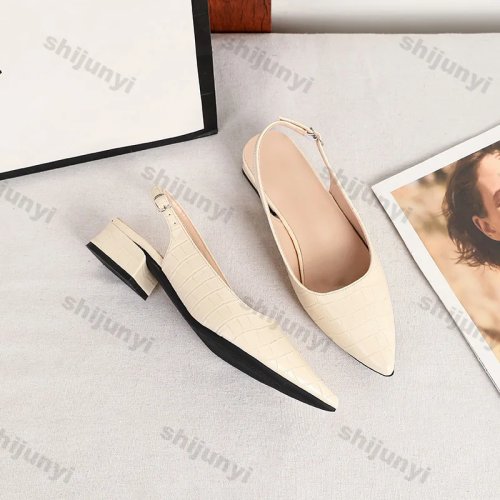 Sandali slingback donna punta stretta, tacco quadrato spesso medio, cinturino con fibbia - casual estate