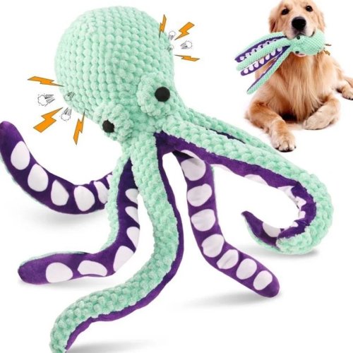 Giocattolo polpo in peluche per cane con squeaker, anti-strappo, interattivo, per cani piccoli e grandi