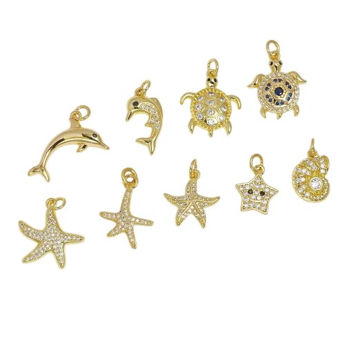 Set 5 connettori in ottone a tema marino – tartaruga, conchiglia, stella marina, balena per ciondoli e bracciali DIY
