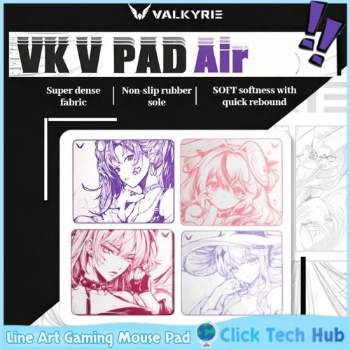 Lót chuột gaming VALKYRIE VK V PAD Air họa tiết line art anime, vải mật độ cao, đế chống trượt, bề mặt mềm, đàn hồi nhanh — dành cho game thủ PC/eSports