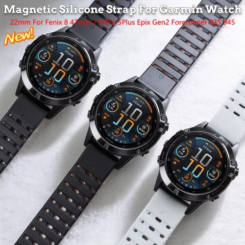 Magnetyczny pasek silikonowy 22 mm do Garmin (Fenix 8 47 mm, 7, 6 Pro, 5 Plus, Epix Gen2, Forerunner 935/945) — kompatybilny z QuickFit
