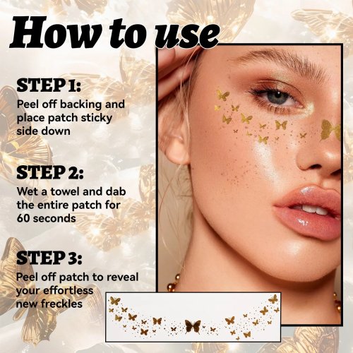 Conjunto de 6 autocolantes de tatuagem facial dourados — estrelas e corações com glitter, à prova de água, maquilhagem temporária para festa