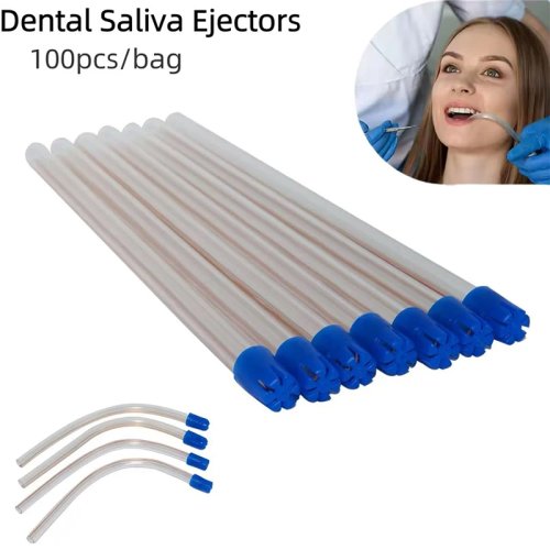100 pcs Ejektor ludah dental sekali pakai – Selang hisap volume rendah, tip aspirator untuk perawatan mulut