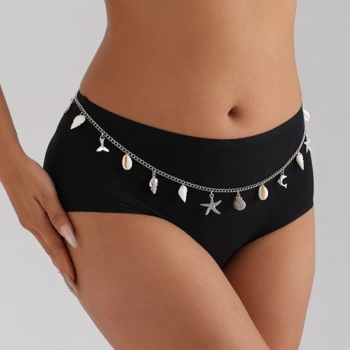 Dây chuyền eo phong cách biển mùa hè, mặt ngôi sao biển, vỏ ốc và ốc sên — body chain nữ phong cách boho