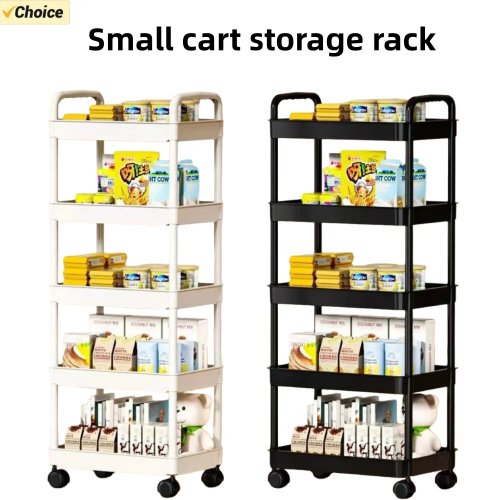 Desserte de cuisine 5 niveaux sur roulettes — Étagère multi-plateaux autoportante pour fruits, légumes, snacks et livres