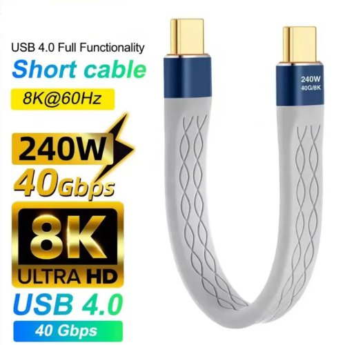 Кабель USB4 USB-C → USB-C 40Gbps PD 240W быстрая зарядка, короткий кабель для powerbank и передачи данных, 8K@60Hz