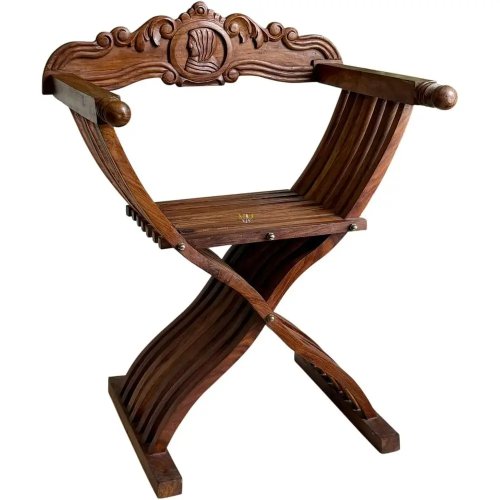 Chaise Savonarola style Renaissance/vintage — chaise pliante en bois, look médiéval