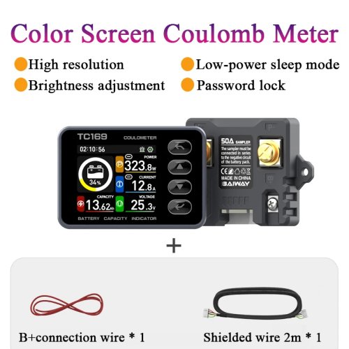 TC169 เครื่องวัดคูลอมแบตเตอรี่ DC 6–60V เครื่องบอกปริมาณแบตเตอรี่ความแม่นยำสูง วัดแรงดัน กระแส และกำลัง สำหรับยานพาหนะไฟฟ้า
