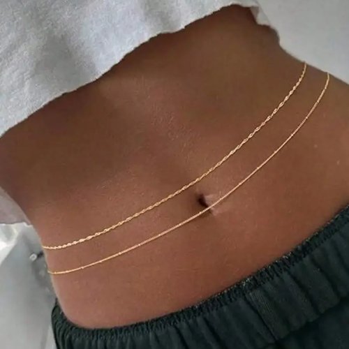 Chaîne de taille double rangée pour femme, perles rondes et design torsadé