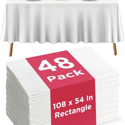 48er-Pack weiße Einweg-Tischdecken aus Kunststoff, rechteckig ≈274 x 137 cm (108 x 54 Zoll), blickdicht, für Innen- und Außenbereich