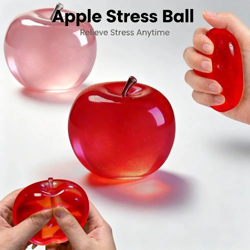 Squishy manzana con purpurina y efecto cristal – pelota antiestrés sensorial, decoración de escritorio, detalles de fiesta y regalo para niños y adultos