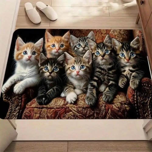 Modern doormat with kittens on an armchair design — indoor mat for living room, bedroom or kitchen