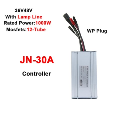 Controlador para bici eléctrica JN 12 MOSFET 36V/48V 30A, con plug resistente al agua y cable para luz, para motor 1000W – repuesto/upgrade
