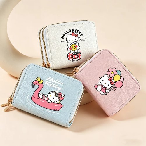 Portfel Hello Kitty dwuwarstwowy z zamkiem, wielofunkcyjny — etui na karty i kieszeń na monety