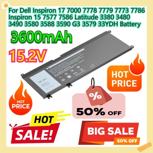 Dell Inspiron 17 7000（7778/7779/7773/7786）、Inspiron 15（7577/7586）、Latitude 3380/3480/3490/3580/3588/3590、G3 3579 用交換バッテリー（型番 33YDH）