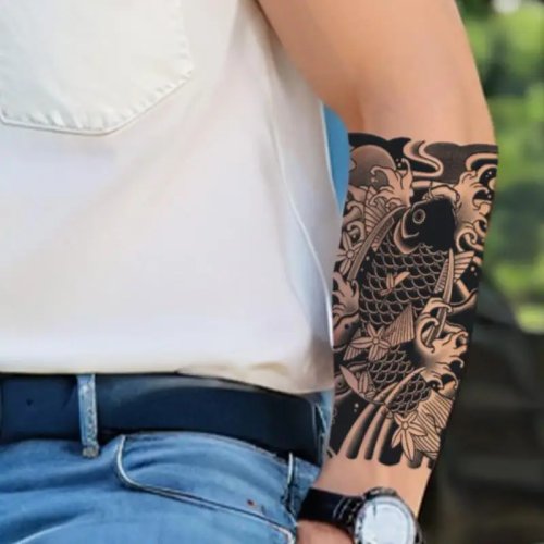 Miếng dán xăm 3D cá Koi chống nước — Xăm dán bán vĩnh viễn, lâu trôi
