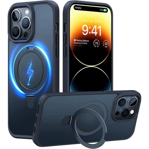 Магнитный чехол для iPhone, совместимый с MagSafe, с подставкой, полупрозрачной задней панелью, тонкий, ударопрочный, защита от падений военного уровня. Подходит для iPhone 11–17 (вкл. Pro/Max/Plus)