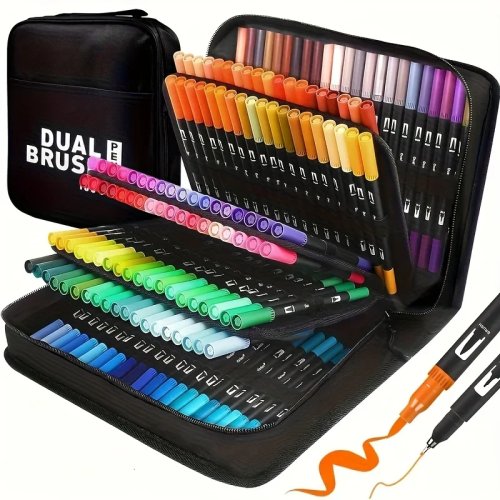 Set de marcadores acuarelables de doble punta — Pincel y punta fina, cuerpo de plástico resistente, para dibujo y manualidades, regalo de Navidad