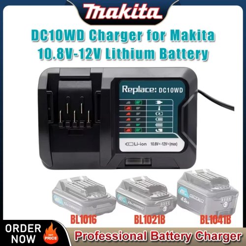 Cargador de repuesto Makita DC10WD/DC10SB para baterías 10.8V/12V — compatible con BL1015, BL1016, BL1021B, BL1041B, FD05, DT03, RJ03Z, SH02Z, PH04Z